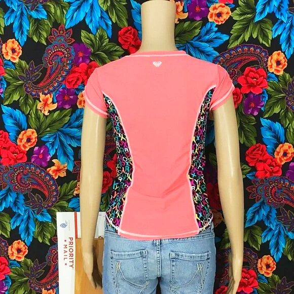 GIRL’S ROXY GIRL SHIRT YOUTH SIZE 14 TOP RASHGUARD BEACH SURF SKIM POOL PINK - Picture 3 of 4
